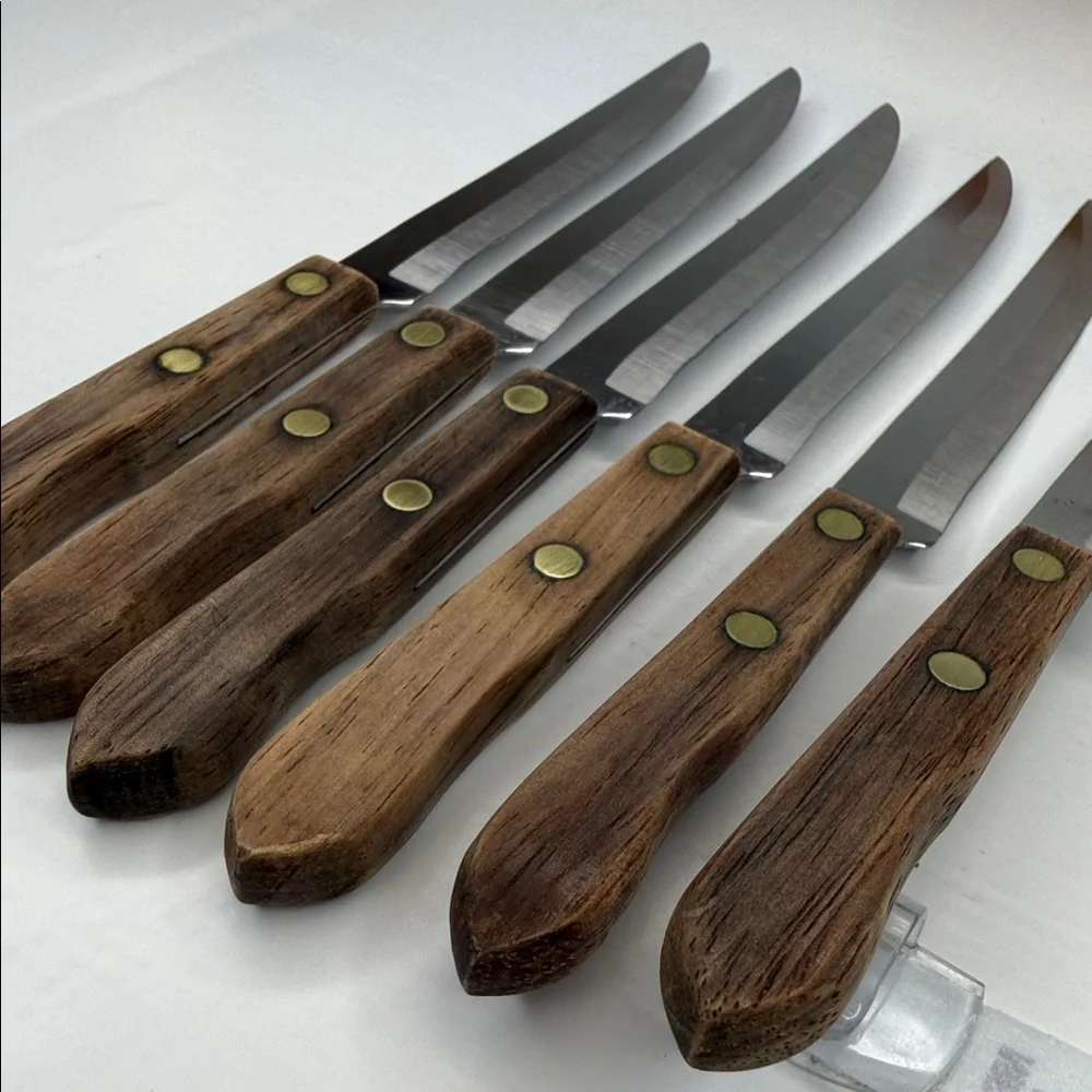 Vintage Wooden Handle Stainless Steel Knife Set